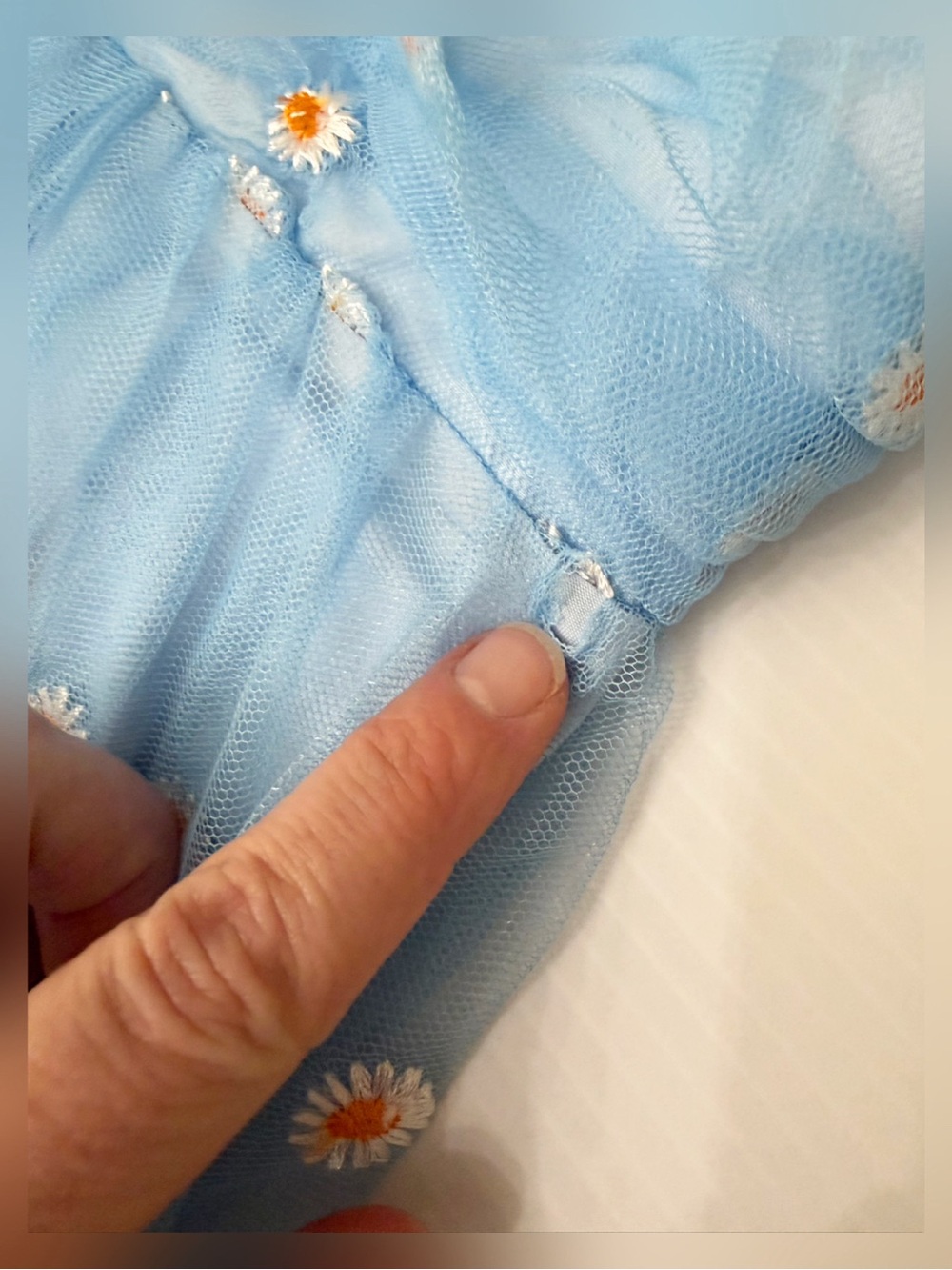 Unique Vintage - Light Blue Floral Mesh Tulle Party Dress - L - Picture 15 of 15